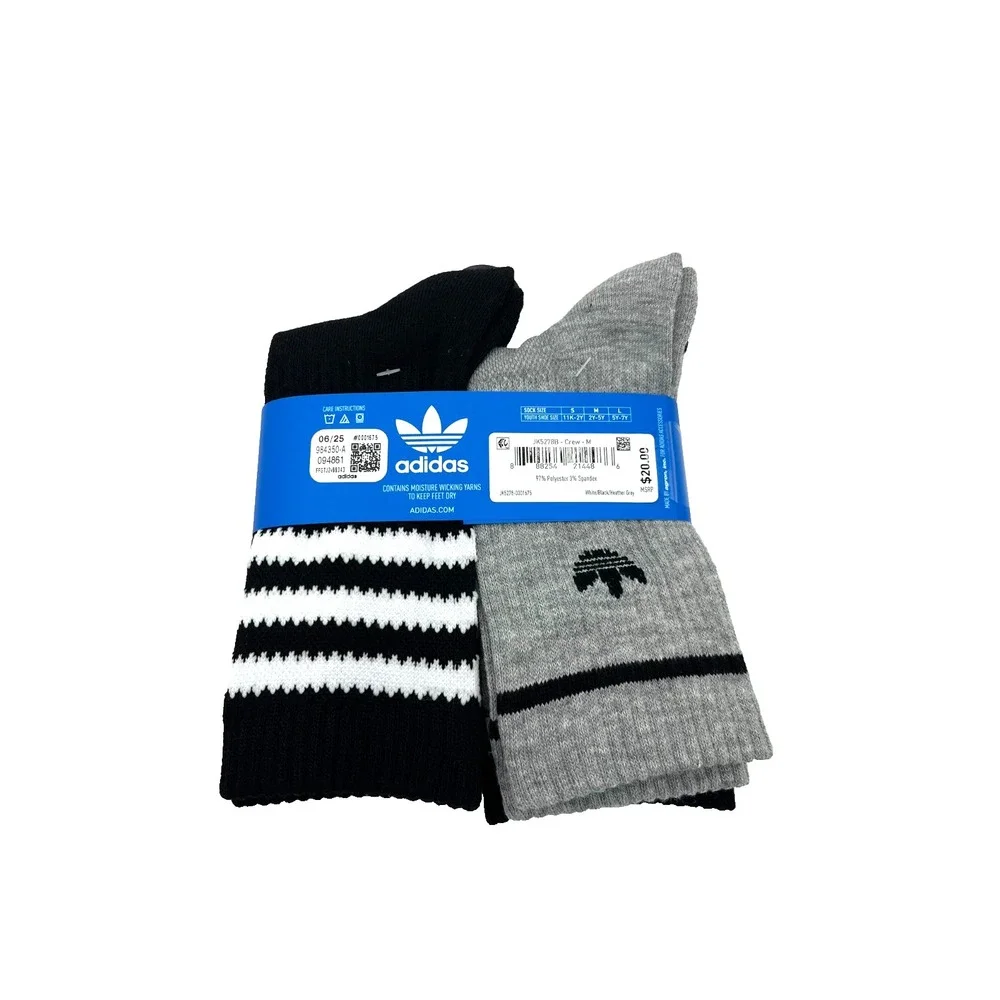 Adidas 6 Pack Crew Youth Socks Size M‎ 2Y-5Y Grey White Black Model JK5278